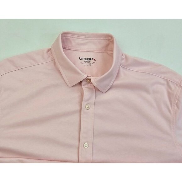 Untuckit Slim Fit Size Large Mens Pink Long Sleeve Logo Tag Cotton Huber Shirt - Picture 10 of 10